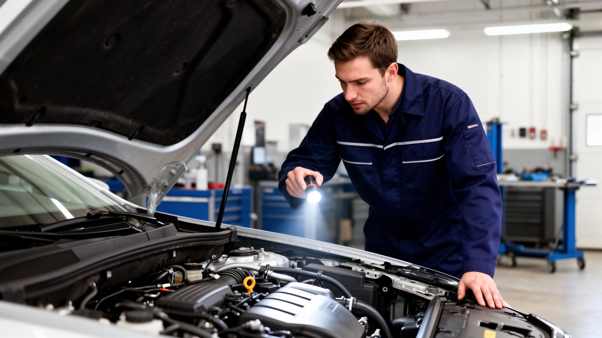 Mechanic inspecting a used vehicle before sale